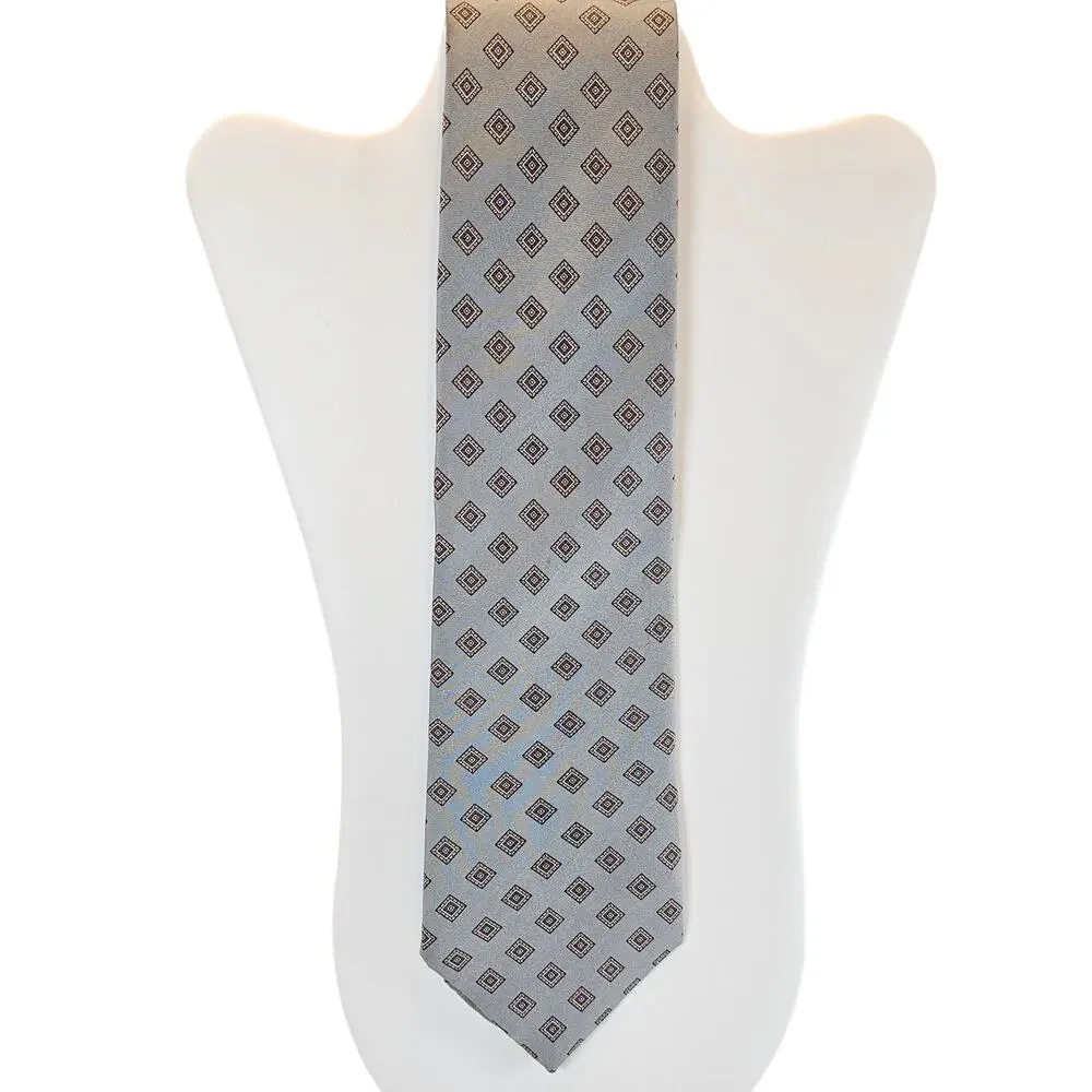 GANT Mens Silk Necktie Gray Geometric Diamond Pattern Classic Tie 59” 3.5”
